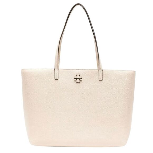 Tory Burch McGraw Cream Leather Logo Patch Large Tote Bag - Picture 1 of 14